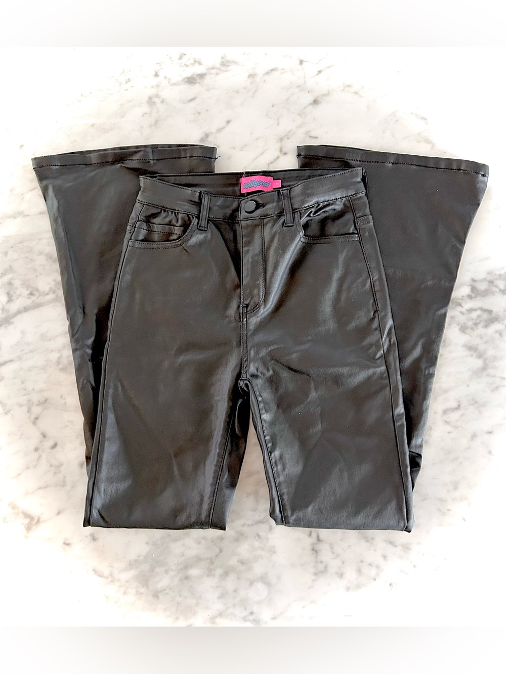 Edikted Black Faux Leather Boot Cut Pants